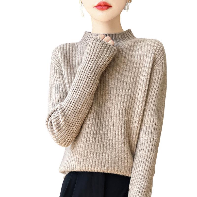 Damen Rollkragen 100% Wolle Verdickter Pullover - Modischer Strickpullover für Herbst und Winter