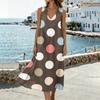 Sleeveless V Neck Pocket Split Hem Dress Women Casual Loose Fit Midi Dress with Polka Dot Print Linen Blend Fabric