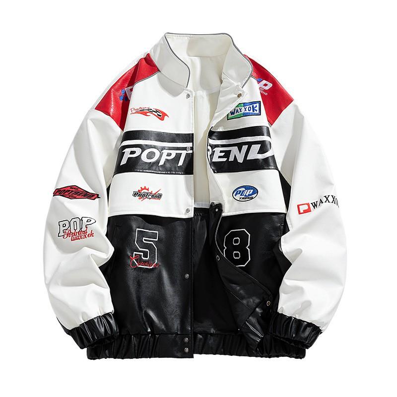 Removable Motorcycle Jacket Men Women Retro Americana Biker Style Oversized Zip-Up Riding Coat