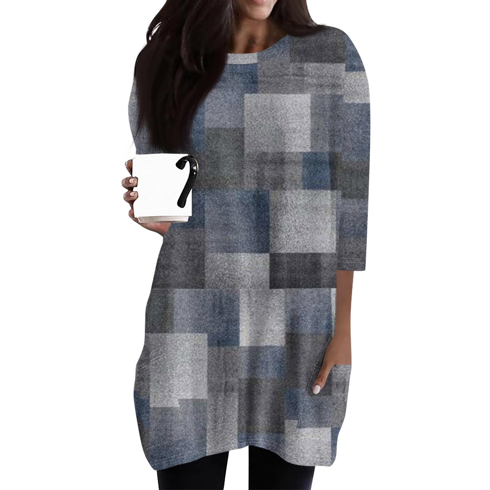 

Женские повседневные рубашки с рукавами 3/4, модные туники с принтом, топы с карманами XL