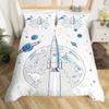 Planet Kids Duvet Cover Planets Rockets Airships Outer Space Galaxy Bedding Set,Stars Dots Comforter Cover Cartoon Quilt Cover