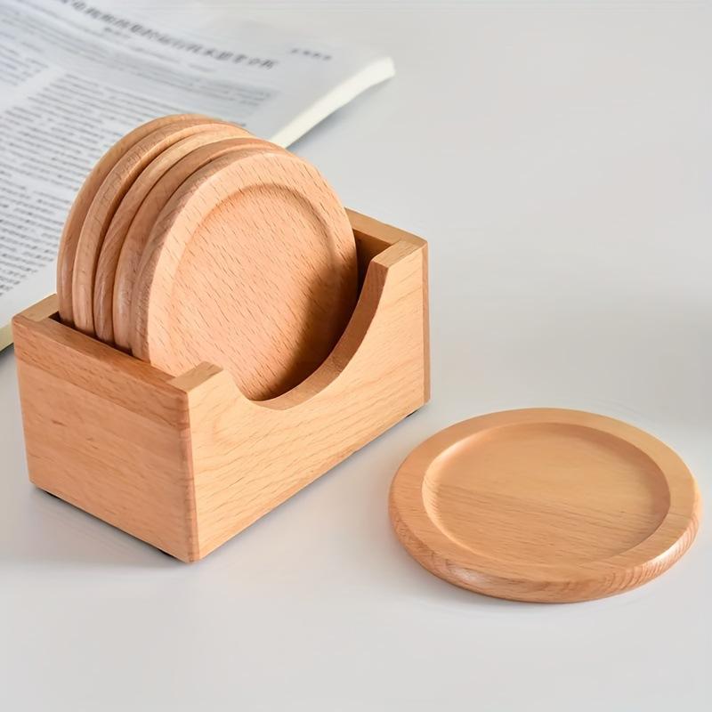 6pcs/1set Japanese Style Bamboo Coaster Set, Creative Minimalist Round Tea Cup Mat Heat Insulation Pad