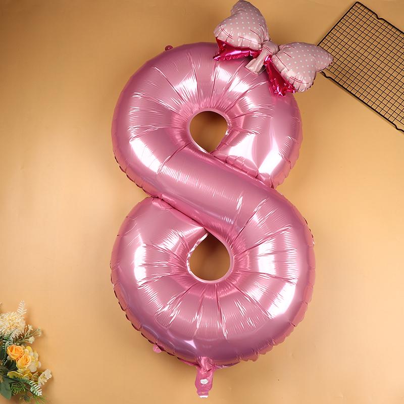 40 Inch Pink Number Balloons 0 9 Princess Birthday Party Decorations Bownot Foil Balloon for Girls