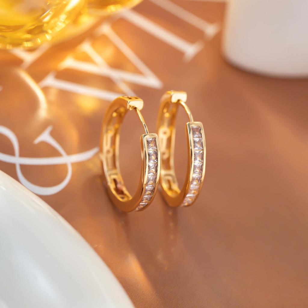 European Classic Women's Large Gold-Plated Hoop Earrings with Rhinestones - Lightweight, Fashionable, Luxurious Studs