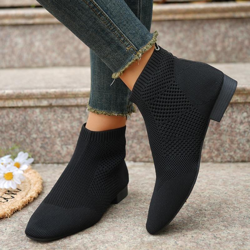 Large Size Women's Boots Medium Black Boots Large Size Women's Short Boots Medium Point Boots High Heel Boots Women's Shoes Flying Weaving