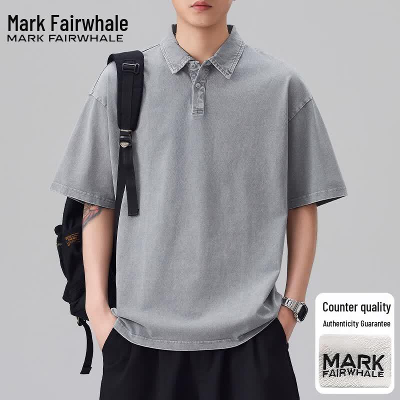 MARK FAIRWHALE Men s Short Sleeve Pure Cotton Polo Shirt 4XL светло-серый
