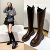 Elastic Thin Boots Women's Autumn and Winter Fat Mm Long Boots V-mouth Thick-soled Long Boots Big Tube Circumference Thick Legs Tall Knight Boots