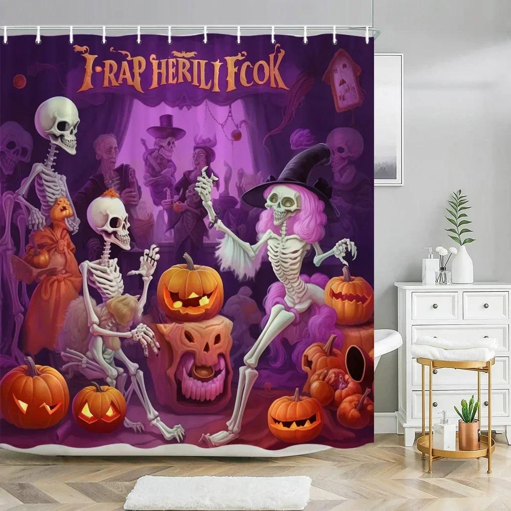 Halloween Pumpkin Bathroom Curtains Cartoon Cute Funny Magic Hat Ghost Broom Bathroom Curtains Party Decor Shower Curtain Fab