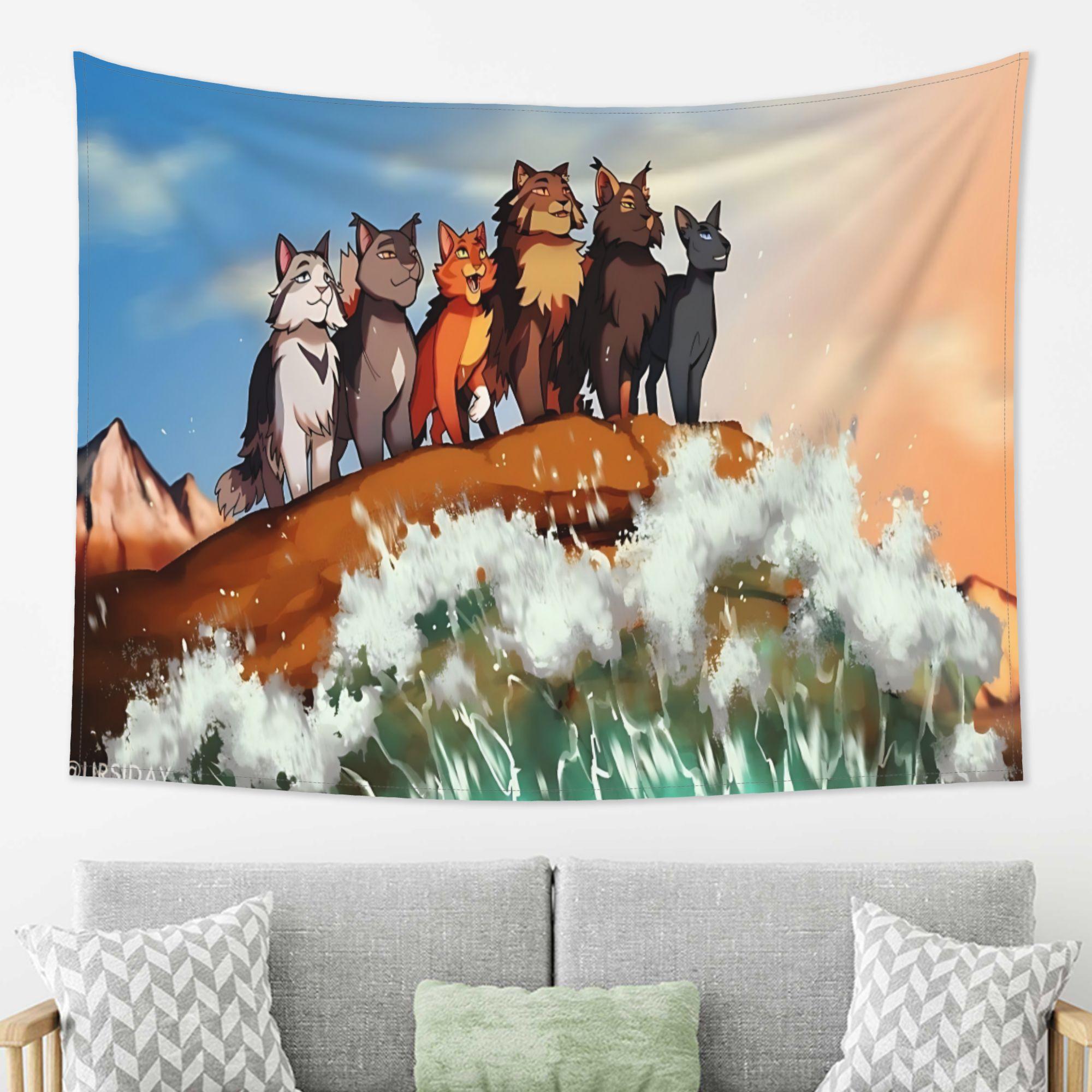 

VIKAMA Cat Samurai Statue Healing Tapestry Anime Style Animal Childrens Room Decoration Room Decoration Home Decoration 74x94cm(29x37in)