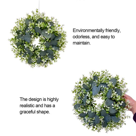 Eucalyptus Leaf Wreath UV-Resistant Silk Leaves Greenery Garland Front Door Artificial Wreath Christmas Decor