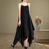Summer Literary Loose Spaghetti Strap Tank Dress with Irregular Hem