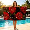 Glam Red Rose Glitter Beach Towel Romantic Floral Sparkle Print Quick Dry Sand Free Oversized Bath Towel for Summer Vacation