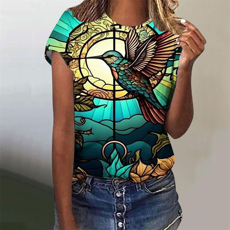 

Short sleeved fashion pattern O-neck T-shirt 2XS