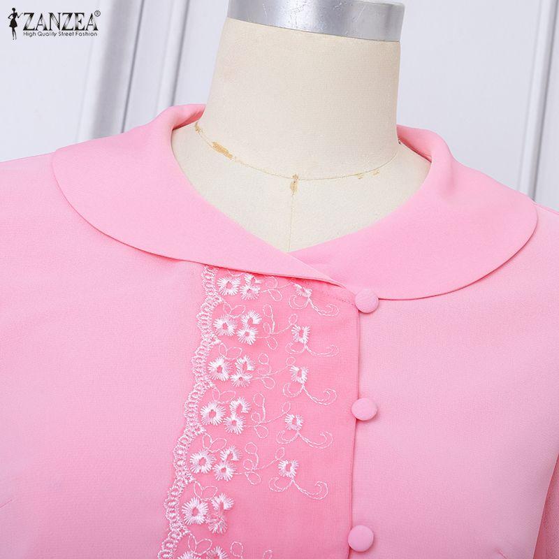 ZANZEA Damen Lässige Sommerbluse mit 3/4-Ärmeln und Spitzen-Patchwork
