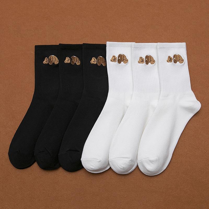 

5 пар женских вышитых спортивных однотонных чулок с медведями 5 Pairs чёрный