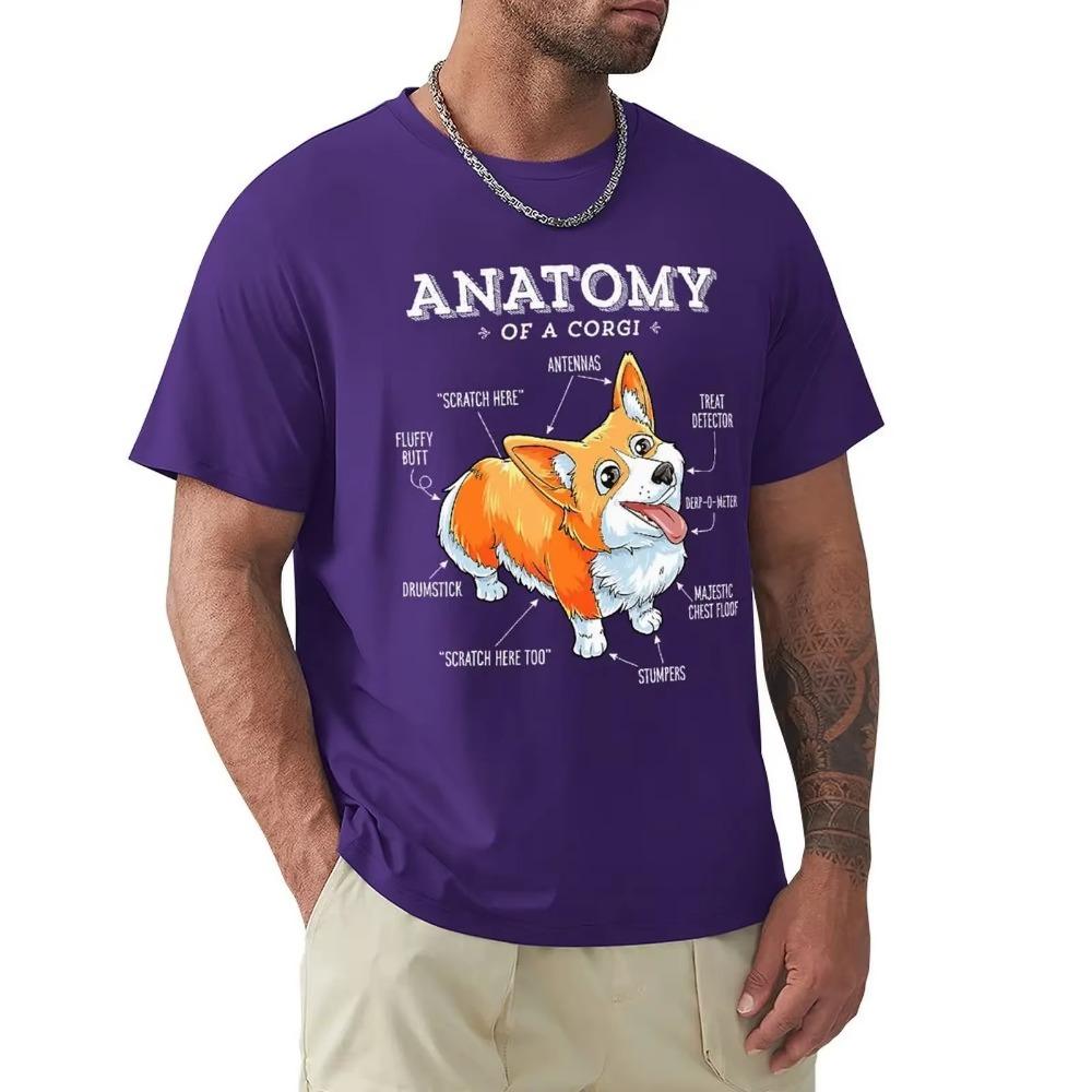 Men Anatomy Of A Corgi Funny Corgis Dog Puppy T Shirts Dog Lover Pure Cotton Tops Vintage Short Sleeve Tee Shirt Printed T-Shirt