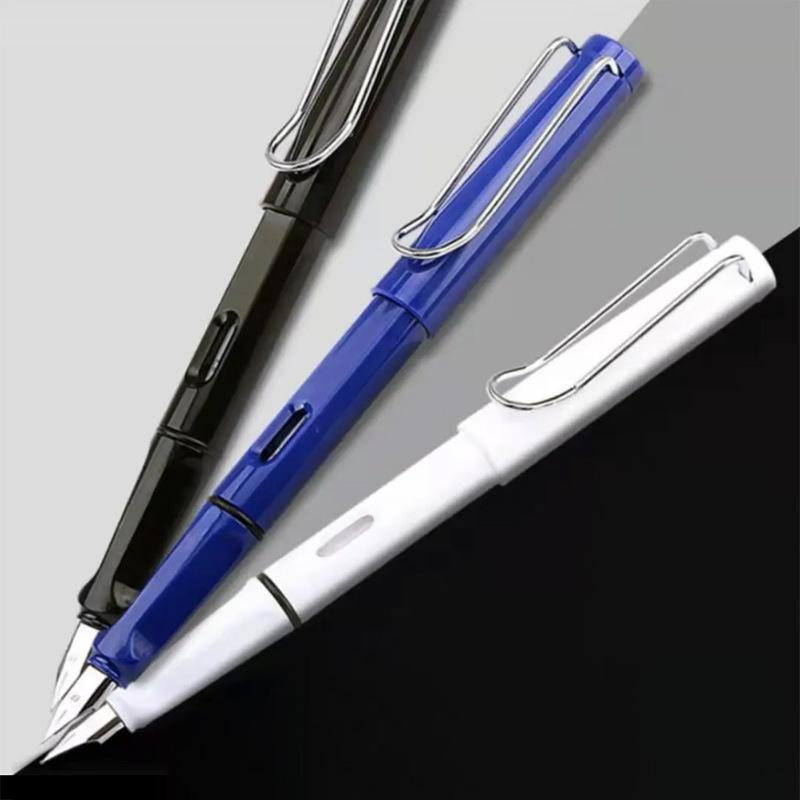 Refillable Ergonomic Fountain Pen for Students - Transparent Colored Plastic Design