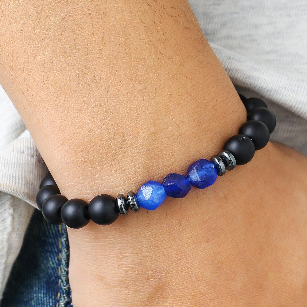 1pc Fashion Mens Bracelet Black Onyx Stone Braclet Irregular Natural Tiger Eyes Sodalite Beaded Hombre Accessories