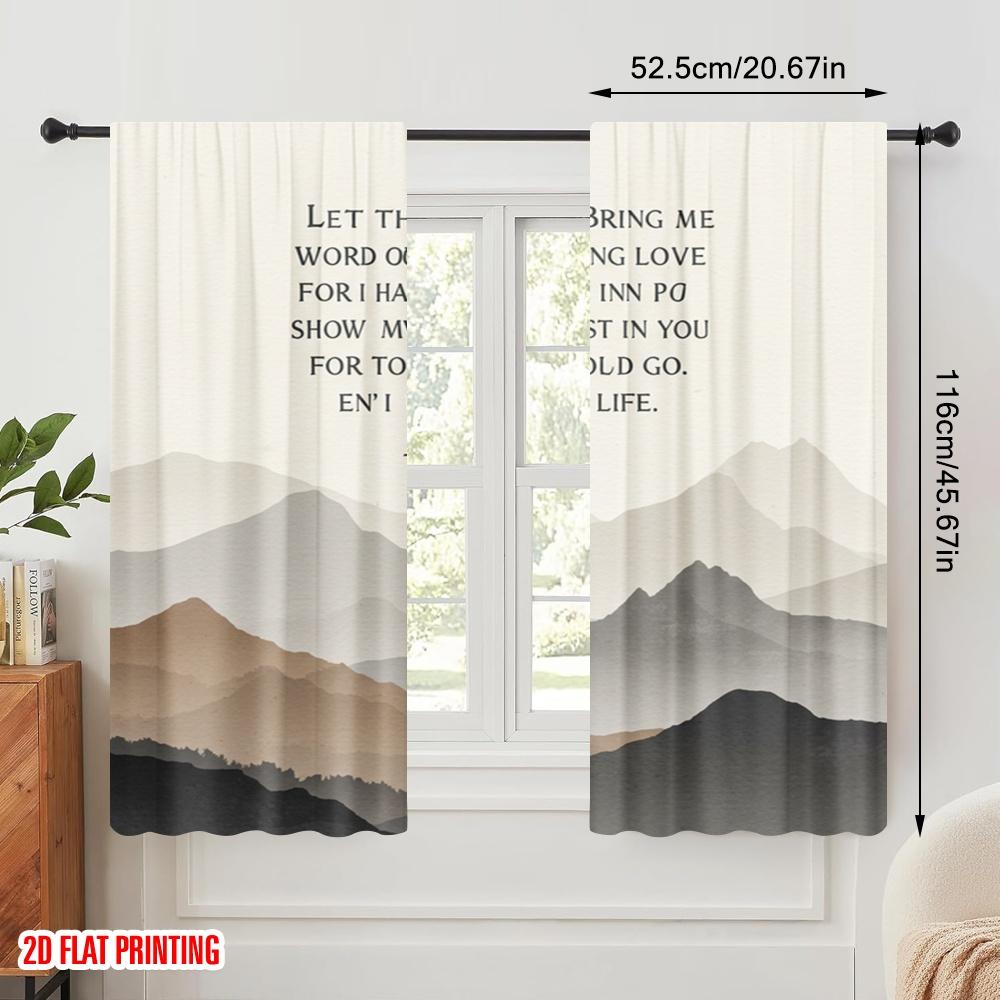 2pcs 2D Flat Printing Window Treatment Curtains Morning Trust Love Mountains Polyester Without Electricity Festive Curtains for