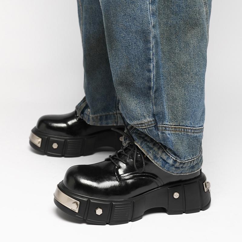 Height-increasing shoes boys Derby shoes niche function British platform retro big head leather shoes metal rivets heavy industry trendy shoes