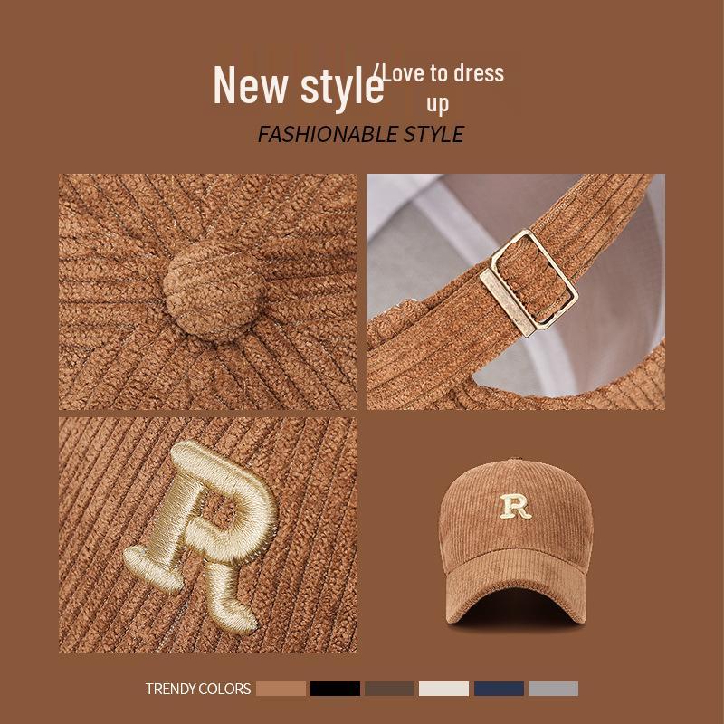 Solid Color 3D Letter R Corduroy Baseball Cap - Adjustable Fall/Winter Fashion Hat