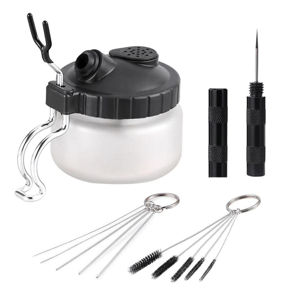Airbrush Cleaning Kit Clean Pot Jar with Holder and Cleaning Brushes/Needles Double–Ended Brush AirBrush Protection Covers