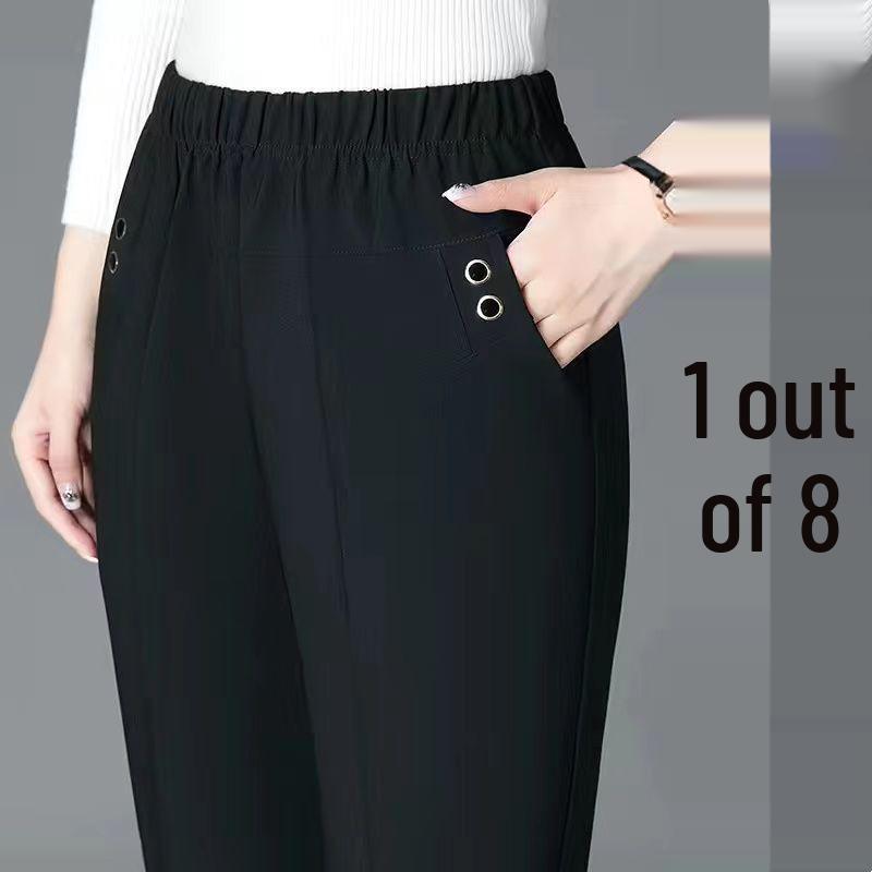 

Эластичные брюки прямого кроя с высокой посадкой для женщин среднего и пожилого возраста - Повседневная одежда для весны/осени XXXL