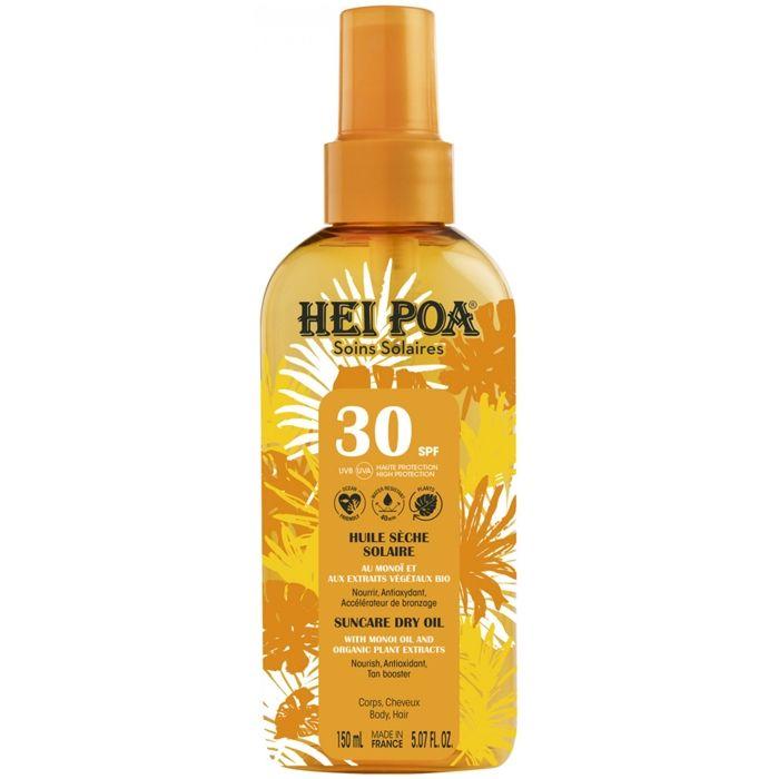 Huile Sèche Solaire SPF30 - Hei Poa - 150ml - Protection UVA/UVB - Non gras - Texture Huile