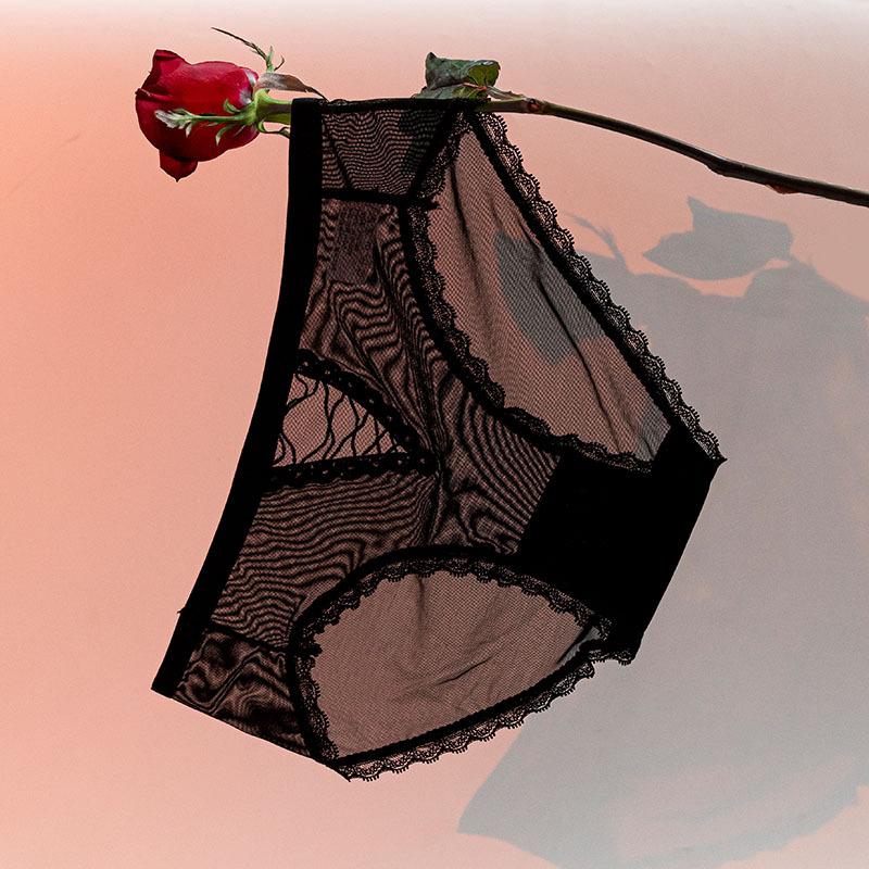 Women's Summer Slim Sexy Lace Edge Half Through Hollowed Out Mesh Low Waisted Triangle Briefs