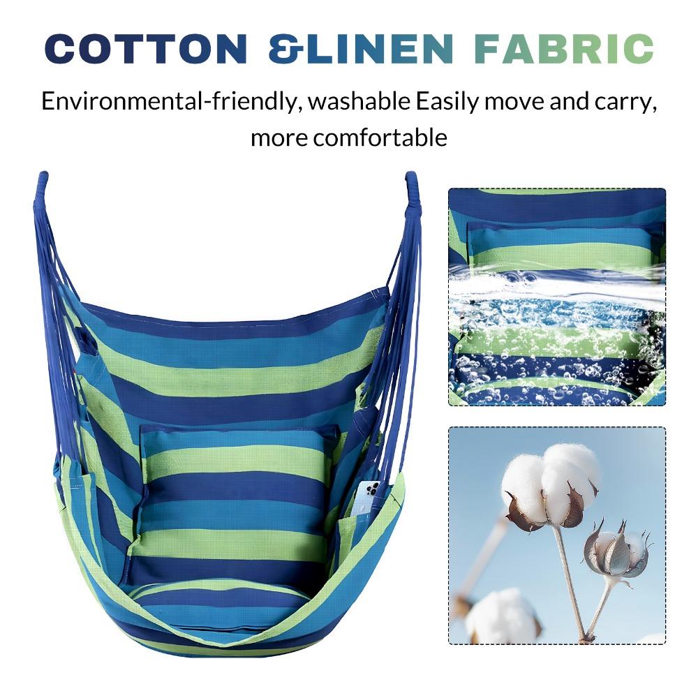 Gestreifte Canvas Hängemattenstuhl Outdoor/Indoor Hängesessel Einzelner Freizeit Schaukel 200KG Breite Tragfähigkeit Garten Strand Camping Hängematte