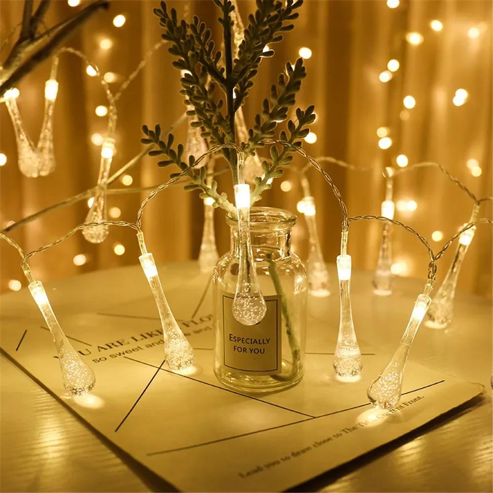 Battery Box Powered LED Water Drop String Lights 80/40/20/10LED Christmas Garland Wedding Birthday Party Fairy Room Decor
