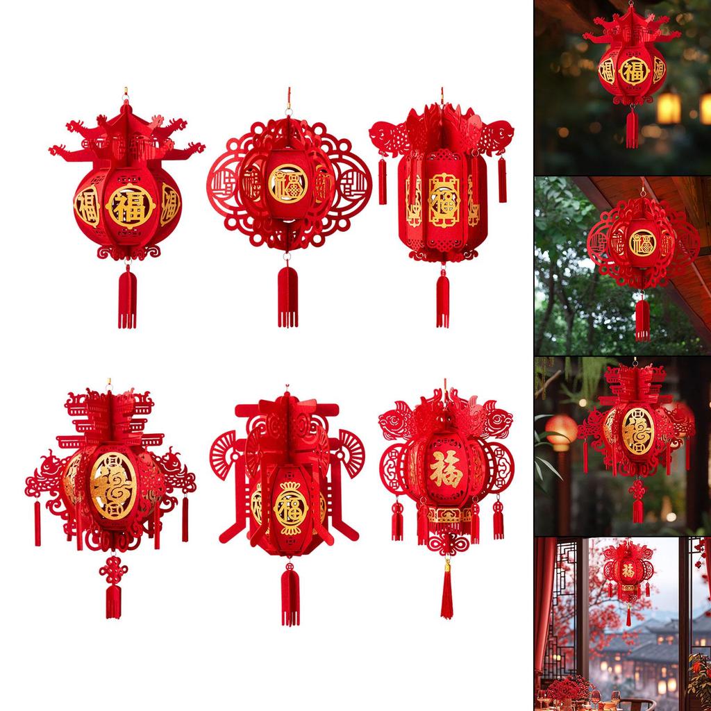 Chinese New Year Hanging Lantern Decoration Fu 3D Oriental Classic Elements Spring Festival Decor for Restaurant Home Decor