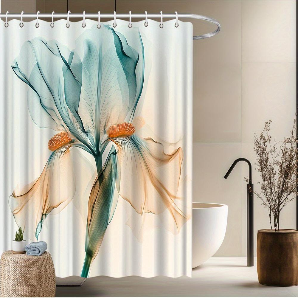 

Elegant Iris Flower Shower Curtain, Light Blue & Orange Design, Fade-Resistant Polyester,Bath Decor W90xH180cm
