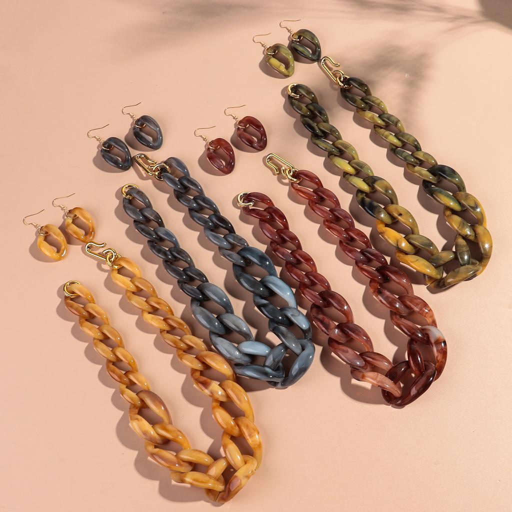 Statement Acrylic Earring Necklace Set for Women Men Boho Thick Link Chain Pendant Rock Jewelry Gifts