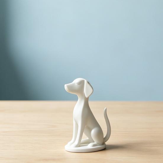 3D Printed Geometric Dog Sculpture Modern Minimalist Desk Decor Matte Black & White