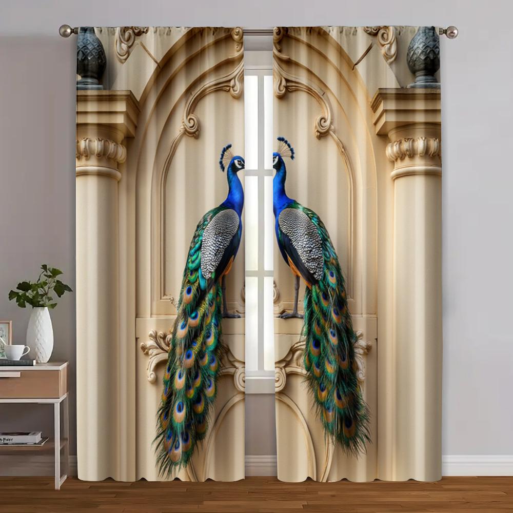 2pcs   Light Filtering Curtains Vibrant Peacock Gothic Machine Washable Polyester (without Rod) Decorations Outdoor for Bedroom