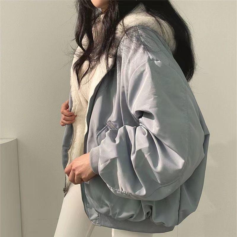 Giacca Bomber da Donna con Cappuccio Foderato in Pile e Zip-Up Cappotto Invernale Casual