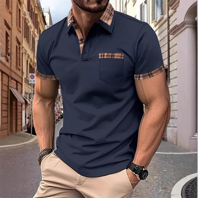 Lässiges gestreiftes Kurzarm-Polohemd, trendy und vielseitig für die tägliche Herrenmode.