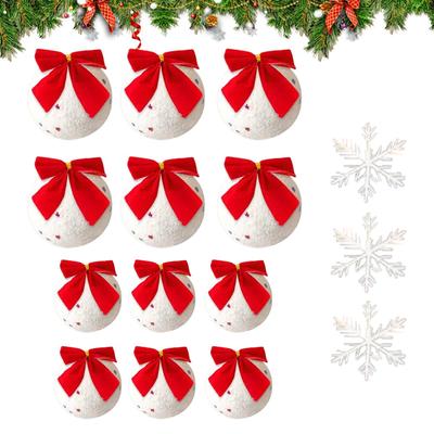 15pcs Christmas Foam Ball Decoration Pendant With Bow Christmas Snowball Ornaments Shatterproof Christmas Tree Decoration Gifts