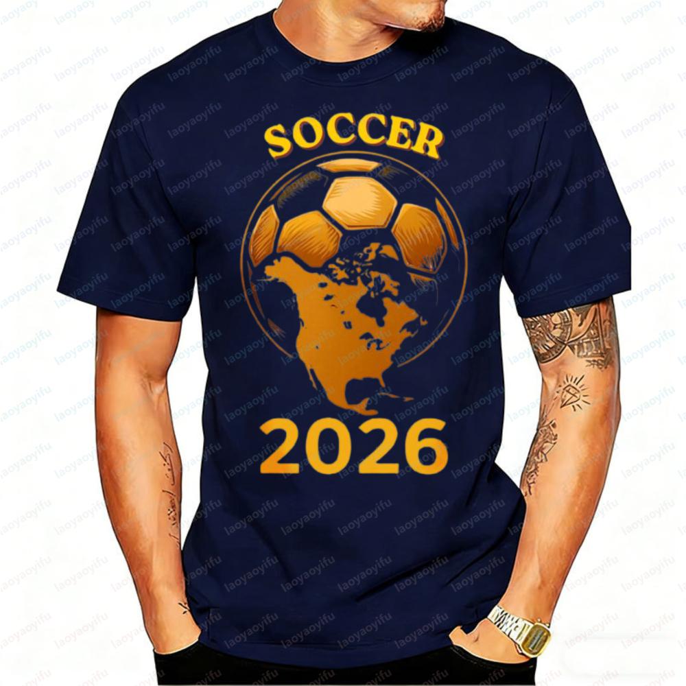 2026 North America Soccer Football T-Shirt USA Mexico Canada Continent Map Graphic Tee Casual Cotton Tops for Soccer Fans Gift S разноцветный