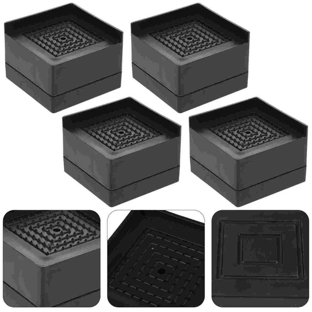 4 Pcs Black Rubber Furniture Floor Mat Bed Riser Anti Slip Feet Heavy Duty Sofa Couch Heightening Frame Lifts Table Leg