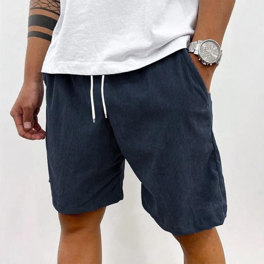 Men's Retro Corduroy Shorts, Casual Loose And Textured Shorts, Solid-color Sport Knee-length Pants