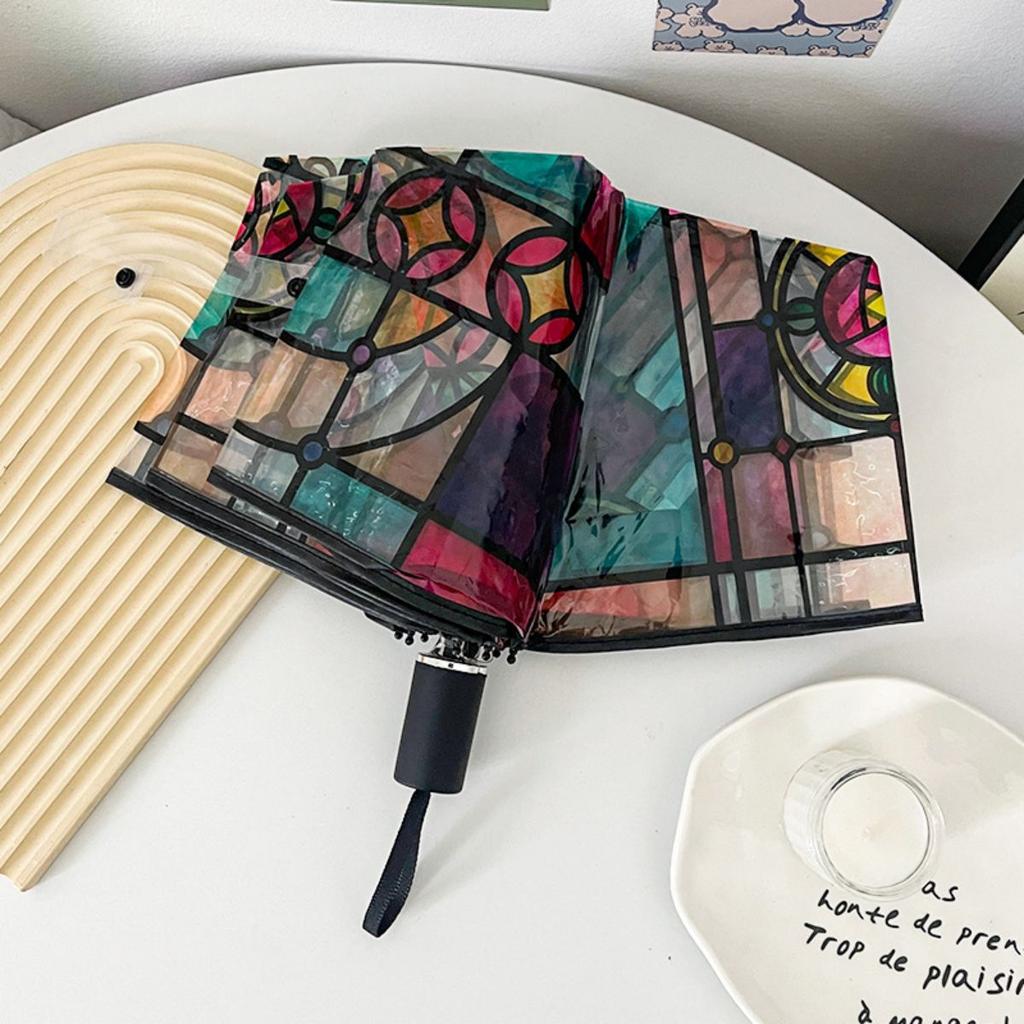 Transparent Umbrella Folding Umbrella Korean Automatic Umbrella Creative Three Fold Manual Student Small Fresh Strong Durable Thickened