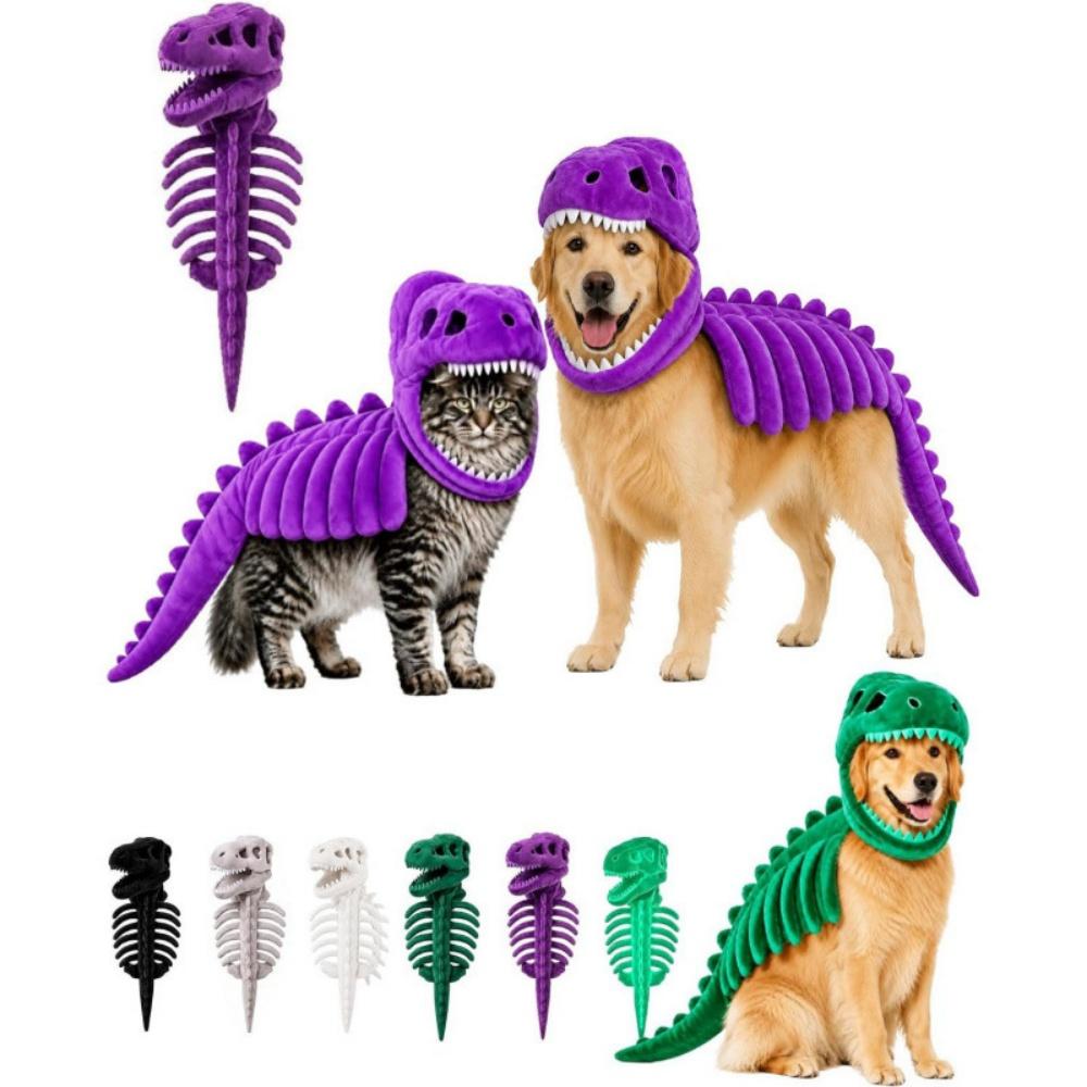 3D Tyrannosaurus Rex Skelett Haustier Halloween Kostüm Weiches Plüsch Kapuzen Outfit für Kleine Mittlere Hunde Katzen Feiertagsparty Cosplay Verkleidung
