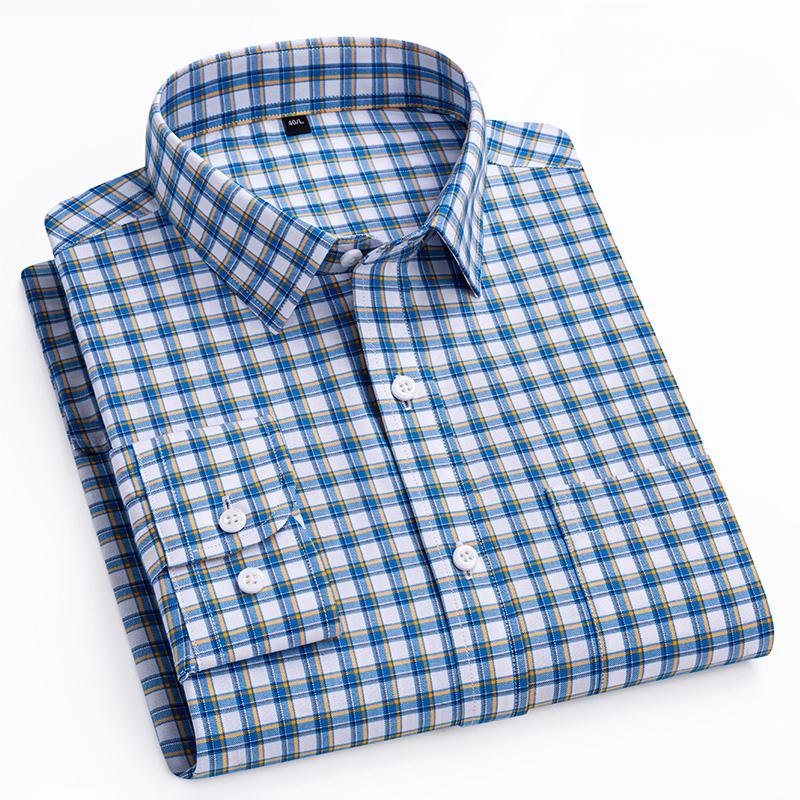 Luxury Hight Qulity 100%Cotton Long-sleeve Shirts for Men Slim Fit Casual Plaid Shirt Houndstooth Office Clothes Elegant Tops