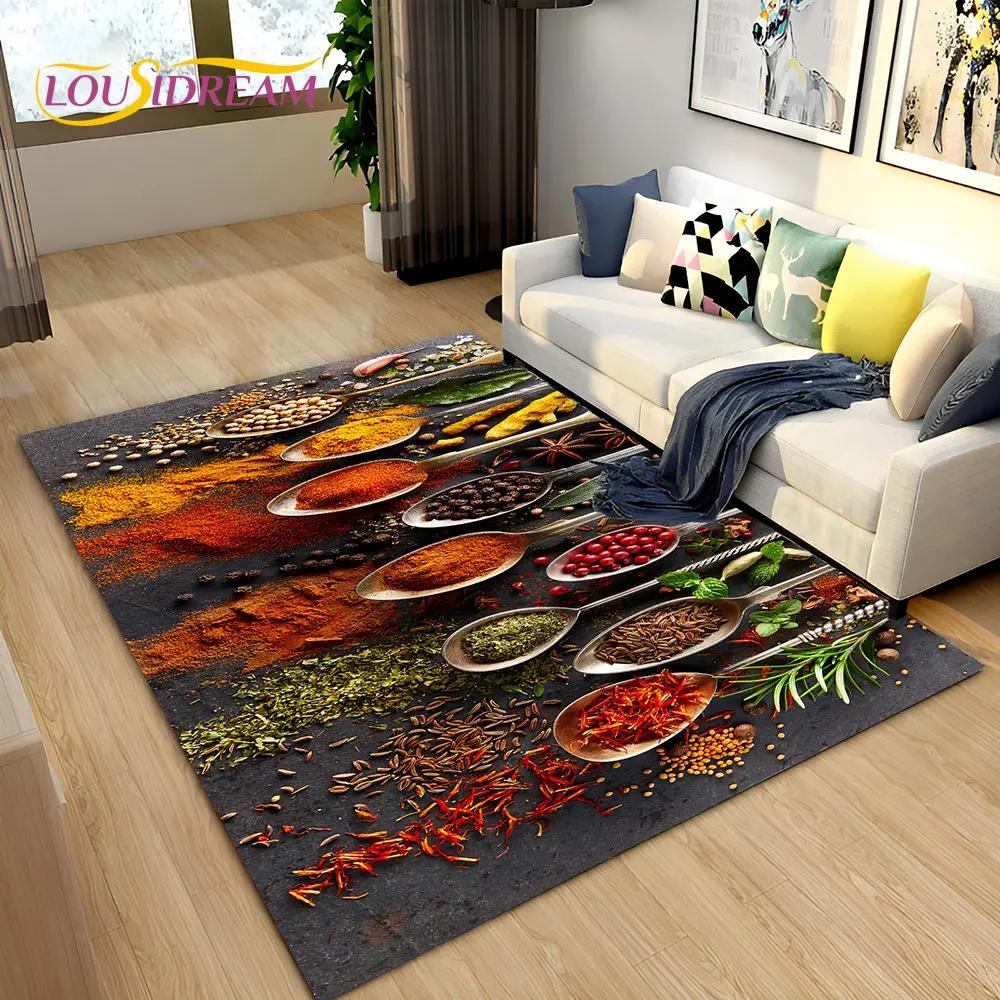 Vegetable Grains Spice Fruit Seasoning Area Rug,Carpet Rug for Living Room Bedroom Sofa Doormat Kitchen Decor,Non-slip Floor Mat