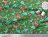 Soimoi Black Japan Crepe Satin Fabric Aster Flower & Dinosaur Kids Print Fabric by Metre 42 Inch