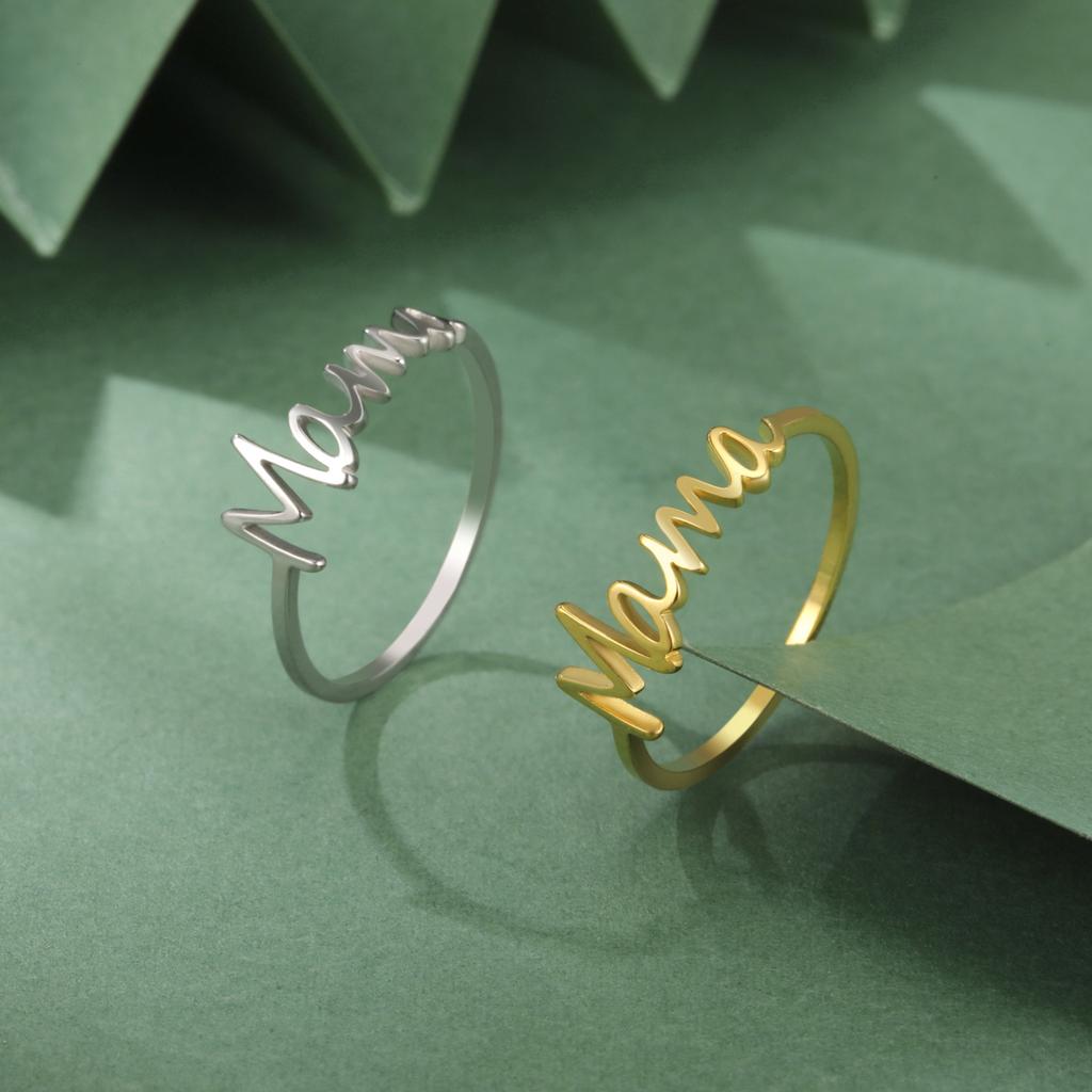 Letter Mama Ring Women Stainless Steel Minimalist Finger Rings for Mother Jewelry Mother's Day Gift