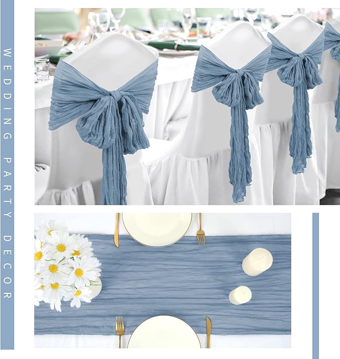 20Pcs Grey Blue Table Runner 40x275cm Gauze Table Runner for Wedding Reception Sheer Bridal Birthday Party Table Decoration