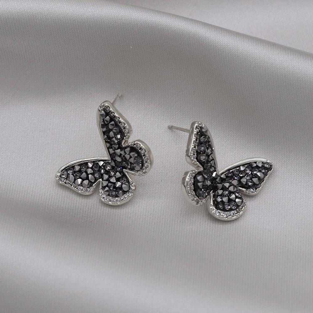 Elegant Gold-Plated Black Zircon Stud Earrings - Niche Design for a Luxurious Fashion Statement